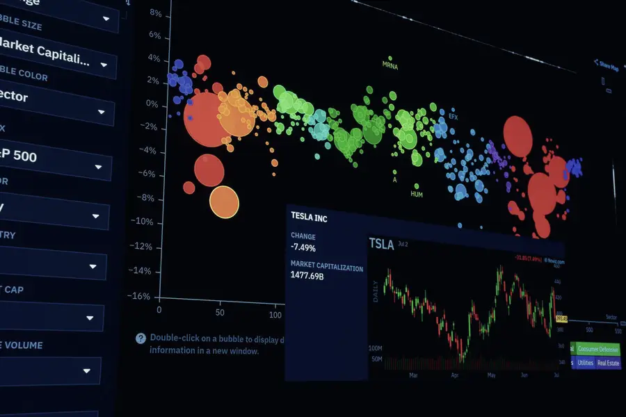 An analytics dashboard showing plotted data on a dark screen